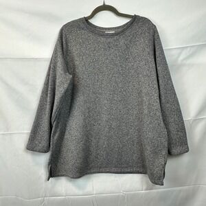 d&co denim Women's Gray Marled Fleece Crew Neck Pullover Top Plus Size 1X